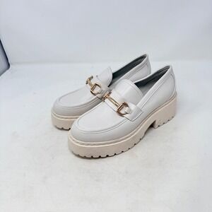 Steve Madden Platform Loafers Cream Size 8 Horsebit Lug Sole Chunky Office Mod